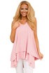 Sexy Pink Ruffled Layer Asymmetric Hem Tunic Tank